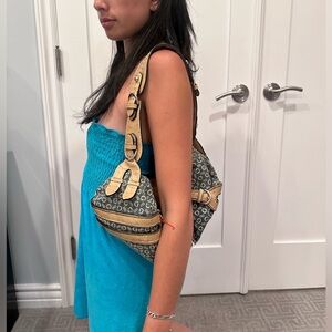 Y2K vintage leather and denim handbag